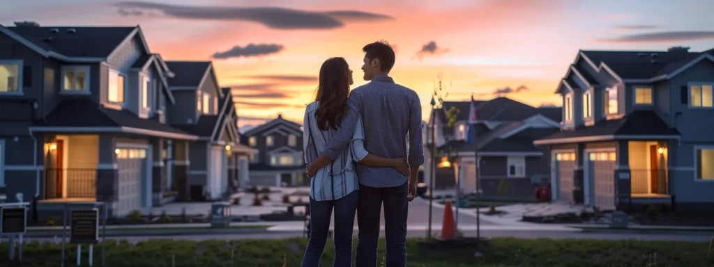 a couple stands confidently in front of a lineup of home builders, carefully evaluating each one before making their final selection.